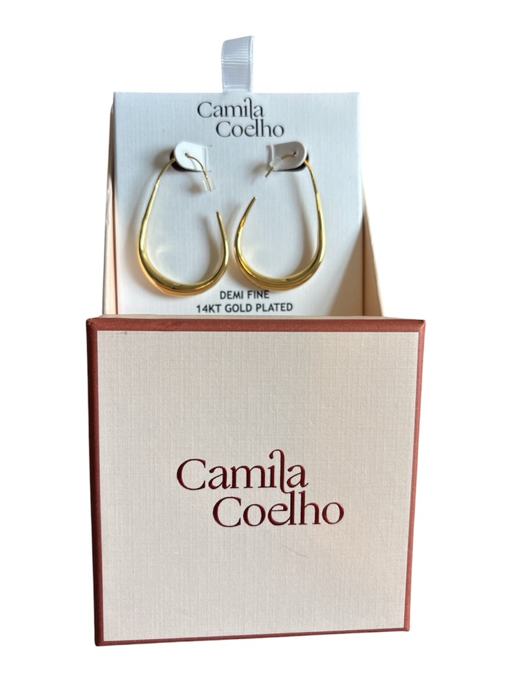 NWT Camila Coelho Shiny Gold Teardrop Hoop Earrings